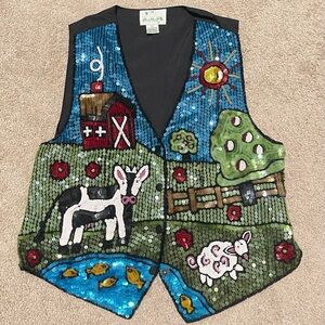 Quacker Factory Black Vest with Farm Animals